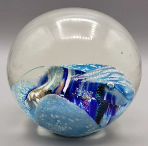 Art Glass Paperweight Large Round Ocean Wave Jungle Fusion Studio Aventurine - Picture 1 of 12