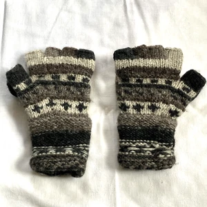 Everest Designs Glove/Mitten Beige/Brown/Black 100% Wool Hand Made In Nepal M/L - Picture 1 of 13