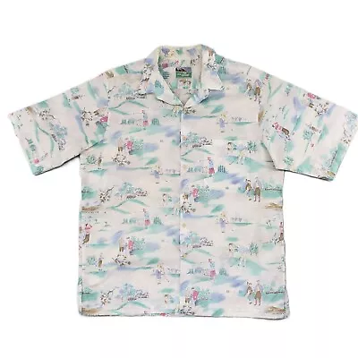 Reyn Spooner Hawaiian Traditionals Tropical Golfer Shirt Mens Large White Retro - Image 1 of 4