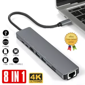 Hub 4K HDMI RJ45 80W Cargador Adaptador Lector de Tarjetas SD MacBook iPad USB Tipo C - Imagen 1 de 11