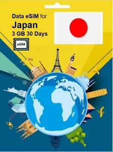 JAPAN Travel SIM Card DATA eSIM 3GB 30Days Data Only QR Code 1 Day Delivery - Picture 1 of 2