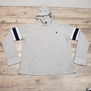 Polo Ralph Lauren Hoodie Youth Large Waffle Knit Pullover Striped Gray Navy Boys - Picture 1 of 8