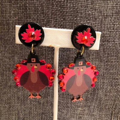 Nuevos Pendientes Clip/Pcrd Mam' "Estilo" Acción de Gracias Madera Negro/Rojo/O "Turquía" Foto 1 de 4