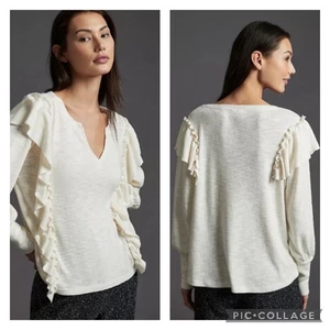 Anthropologie Pilcro Cozy Popover Top Ruffled Ivory Size XL - Bild 1 von 7