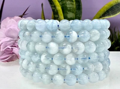 Atacado 6 peças pulseira elástica de cura cristal água-marinha natural 8 mm 7,5” - Imagem 1 de 4