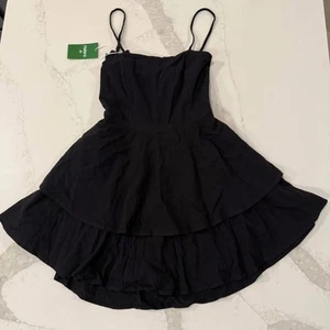 Halara Neu mit Etikett rückenfrei Tie Back Stufen Rüschen fließend Minikleid Damen Medium schwarz - Bild 1 von 9