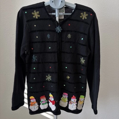 Vintage Quacker Factory Snowman Christmas Holiday Cardigan Sweater Size Medium - Image 1 of 4