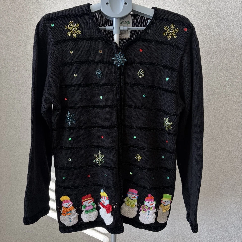 Vintage Quacker Factory Snowman Christmas Holiday Cardigan Sweater Size Medium - Image 1 of 4