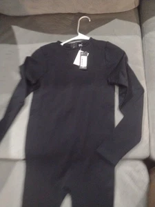 NWT Pretty Little Thing Black Women Sculpted  Long Sleeve Zip Stretch Jumpsuit L - Picture 1 of 3