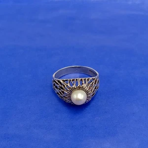 Vintage 70er Jahre Perlen Brutalist Sterling Silber Ring - Größe K1/2 - Bild 1 von 6