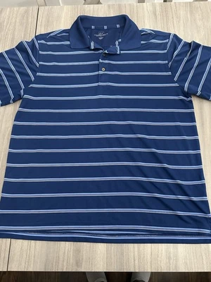 Polo Arnold Palmer Para Hombres L Azul Rayas Golf Manga Corta Oso Dorado Rendimiento Foto 1 de 4