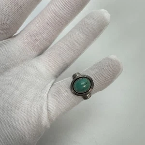 Vintage MCM Turquoise Art Deco 925 Sterling Silver Ring Size 4.5 - Picture 1 of 18