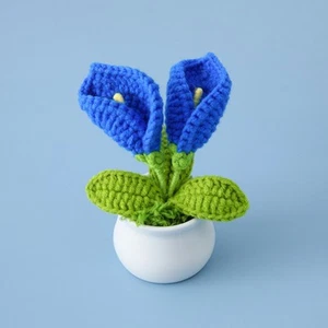Crocheted Artificial Potted Flowers Simulation Bonsai Knitted Calla Lily Blue - Picture 1 of 1