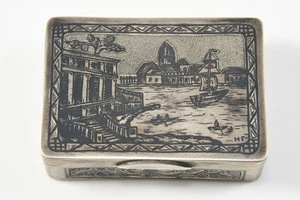 N45D09- Russische Silber 84 Zolotniki Niello Tabatière Etui Dose um 1900 - Bild 1 von 12