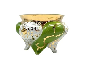 Vintage Italian Porcelain Vase/Planter With Gold & Green Floral Design - Picture 1 of 10