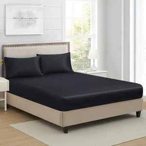 Queen Silk Satin Fitted Sheet, Soft Deep Pocket Single Bottom Bed Sheets Sold... - Picture 1 of 5