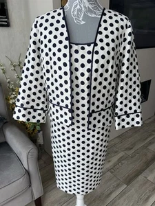STUNNING NAVY SPOT JACKET & DRESS BY GINA BACCONI. WORN FEW HOURS. 16/18 - Picture 1 of 4
