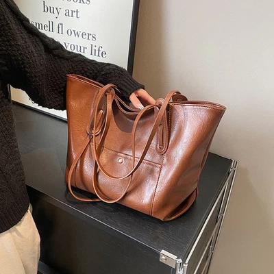 Urban Solid Color Tote Bag For Women With Pu Material And Double Shoulder Straps - image 1 of 4