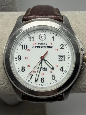 Timex 905 Nueva Batería Reloj Hombre Expedition Indiglo 40MM 7.75" Correa Cuero 2016 Foto 1 de 4