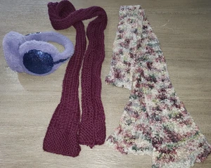 teens women PURPLE BLUE SEQUIN FURRY EARMUFFS PLUSH 2 winter SCARVES PURPLE KNIT - Bild 1 von 1