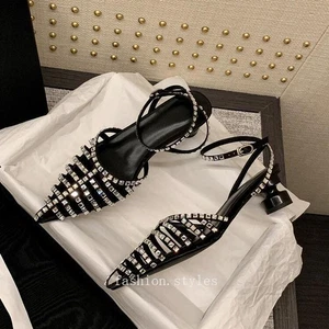 Mujeres Lujo Moda Brillante Estrás Hueco Punta Punta Fiesta Sandalias Zapatos - Imagen 1 de 16