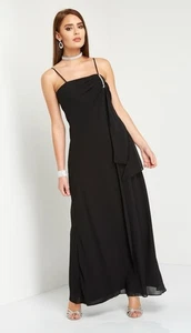 Roman Size 12 Black Embellished Chiffon Maxi Dress Evening Cocktail Gala Bnwt E5 - Picture 1 of 9