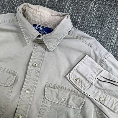 Vtg Polo Ralph Lauren Workshirt Mens M Beige Utility Dual Pocket 90s Hong Kong - Image 1 of 4