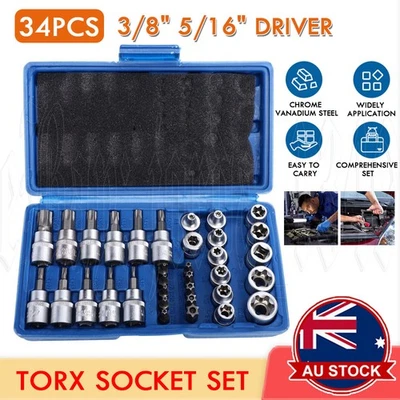 34PCS E Torx Socket Set Female Start Bit External Hex Torque Tool Garage Car AU - image 1 of 4