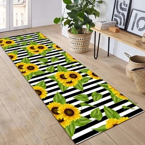 Sunflower Runner Rug, Kitchen Striped Carpet, Floral Hallway Rug, Modern Kitchen - Picture 1 of 10