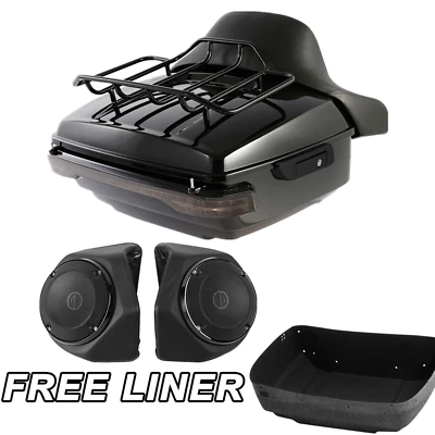 Black King Pack Trunk Rack Light Speakers Fit For Harley CVO Touring Glide 14-25 - Image 1 of 4