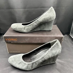 Vionic Lux Camden Wedge Heel Pumps Comfortable Dark Gray Suede Size 8 - Picture 1 of 13