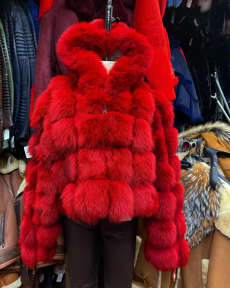 Mens Real Fox Fur Coat Genuine Sheep Leather Bomber Hood Lapel Jackets Outwear - Image 1 of 4