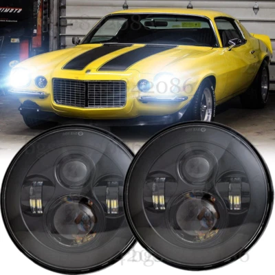 Пара круглых светодиодных фар дальнего/ближнего света 7 дюймов для Chevy Camaro 1967-1981 C10 1975-1980 годов выпуска - Изображение 1 из 4