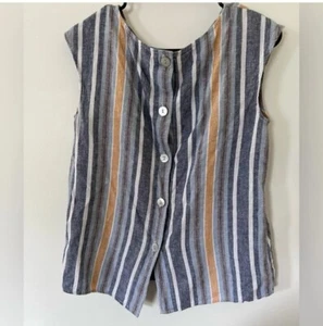 Max Studio Linen Blend Striped Button Back Sleeveless Blouse Top Size S - Picture 1 of 7