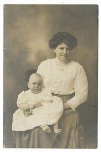 Young Mother with Infant Child / Baby  Real Photo Postcard Circa 1911 - Picture 1 of 2