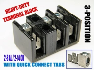 HEAVY-DUTY LARGE-GAUGE WIRE TERMINAL STRIP / BLOCK 3-POSITION WITH QUICK CONNS - Picture 1 of 12