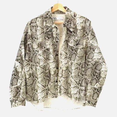 Zara Womens Shaket Oversized Snake Animal Print 100% Cotton Studs Size S Pockets - Image 1 of 4