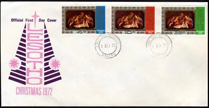 Lesotho 128-130 FDC.Michel 128-130. Christmas 1972.Painting by Mathias Stomer. - Image 1 of 1
