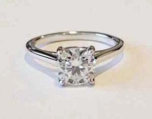 2 Ct Cushion Cut Lab Created Solitaire Engagement Ring 14K White Gold Plated - Picture 1 of 7