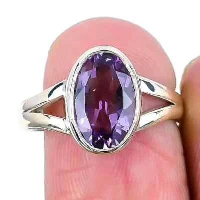 Amethyst Gemstone Ring Solid 925 Sterling Silver Statement Anniversary Ring R13 - Image 1 of 4