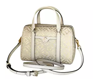 MICHAEL KORS TRAVEL SM DUFFLE CROSSBODY BAG GRAPHIC LOGO GLITTER PALE GOLD MULTI - Picture 1 of 16