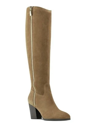 Botas altas de gamuza Nine West Natty talla 9 hasta la rodilla cuero natural tacón bloque NUEVAS Foto 1 de 4