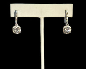 Vintage 925 Sterling Silver Drop Dangle Crystal Filigree Set Leverback Earrings
