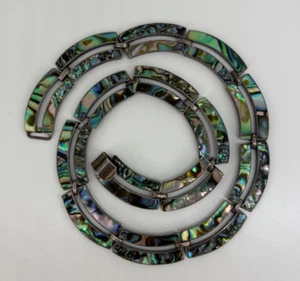 COLLAR VINTAGE MODERNISTA MEXICANO PLATA ESTERLINA 925 panel eslabón concha abulón* - Imagen 1 de 8