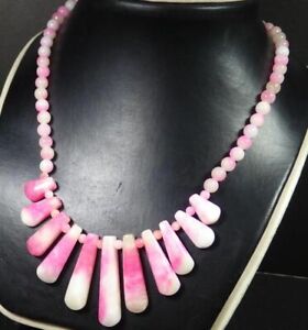 Multicolor Pink Red White Green Jade Circle Round Beads Pillar Pendant Necklace