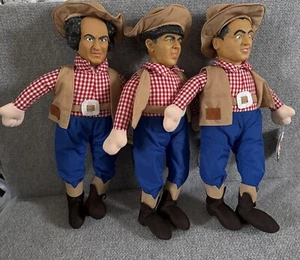 3 Stooges Larry Curly & Moe Vtg Collectible Plush Vinyl Cowboy Fishermen Dolls - Picture 1 of 9