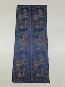 Antiguo panel de brocado de seda chino - escenas junto al río y pagoda 131x56 cm - Imagen 1 de 12