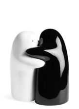 New Hugging Salt & Pepper Shakers Ceramic Black White Ghosts Box by MINT NYC NIB