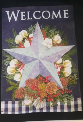 Christmas Star Welcome Garden Flag 12”x18” Made In USA Holidays Outdoor Carson - Imagem 1 de 4