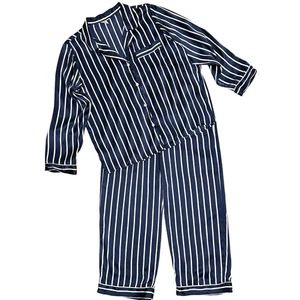 Conjunto de pantalones de pijama de pierna recta Eberjey azul marino marfil a rayas seda Inez mediano - Imagen 1 de 11